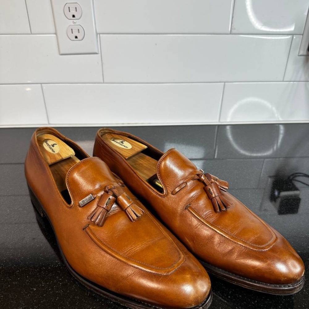 SALVATORE FERRAGAMO Leather Tassel Accents Loafers Brown Men’s Shoes US 13